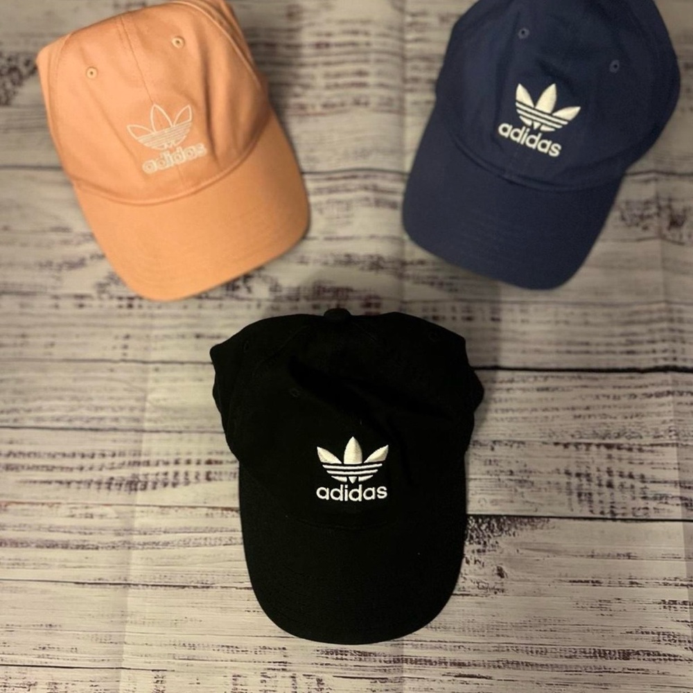 Adidas Trio of Caps in Black, Peach, and Navy